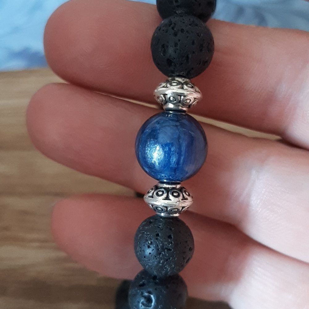 Kyanite & Lava Rock Beaded Stretch Bracelet
